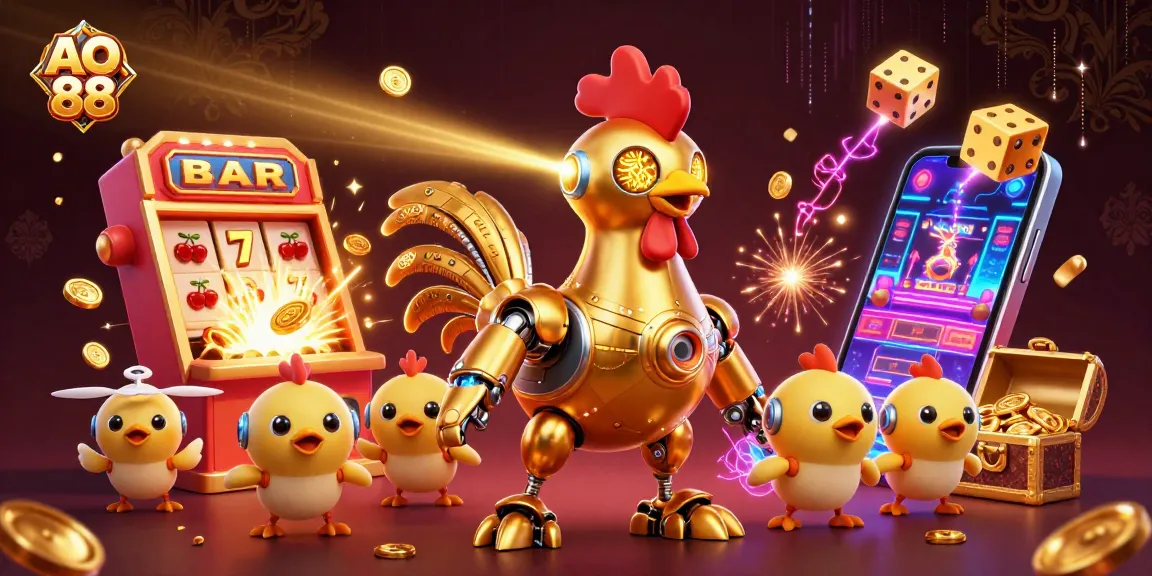 Play exciting games at AO 88 with golden rooster robot themed graphics and jackpot thrills!
