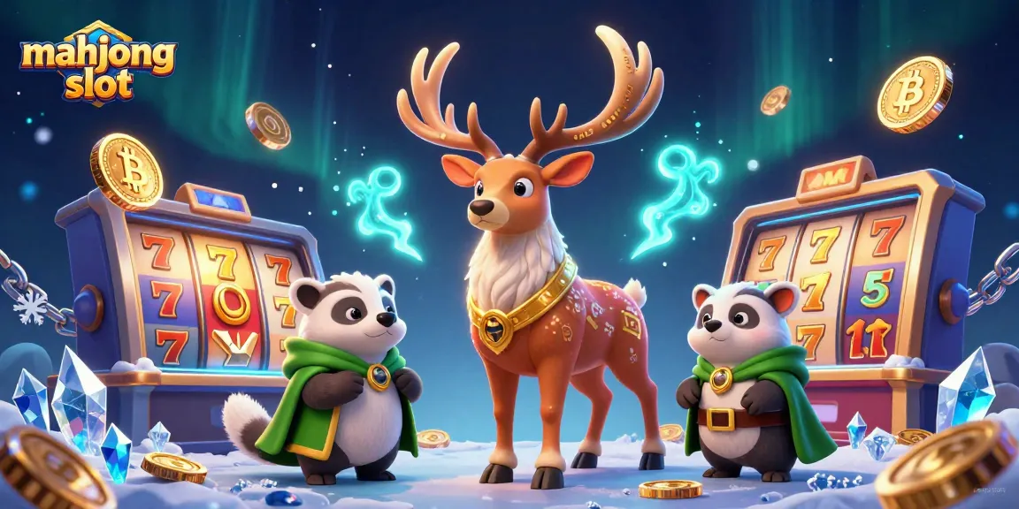 Spin the mahjong slot reels in this vibrant casino scene featuring mystical characters and glowing coins.