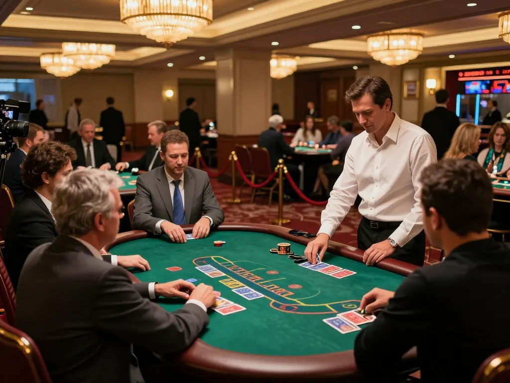 Players at trang chủ gg88 engaging in an intense blackjack game with vibrant casino atmosphere.