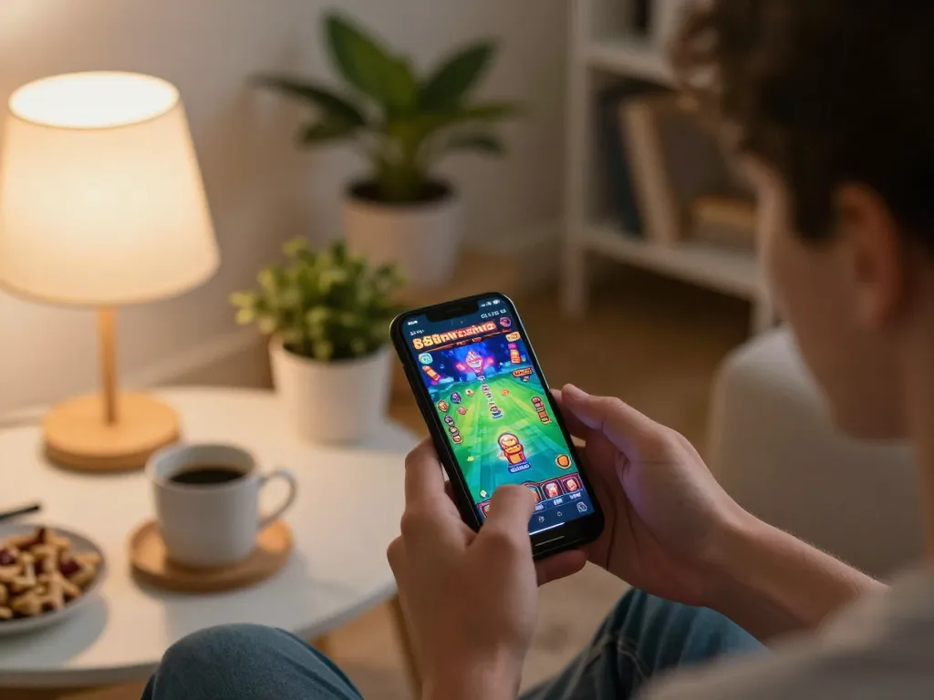 Player engaging with the 888newcasino app in a cozy home setting, emphasizing user experience.