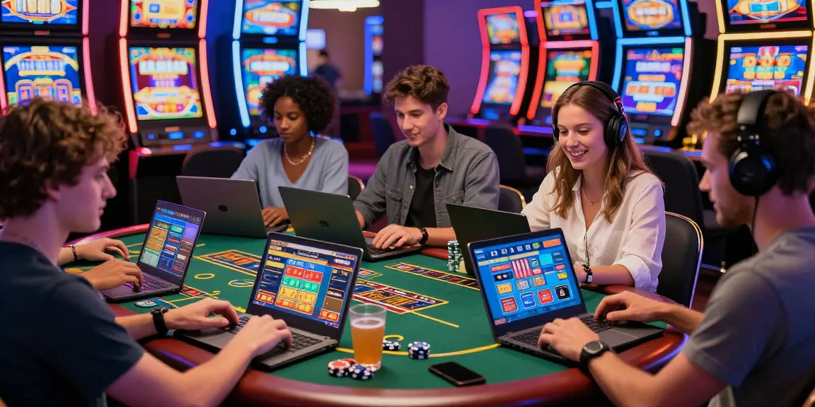Exciting scene of players enjoying credit card casinos with vibrant gaming devices and colorful casino backgrounds.