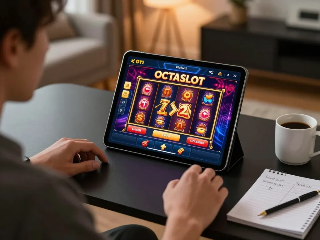 Player using the OCTASLOT app on a tablet for a seamless online gambling experience.