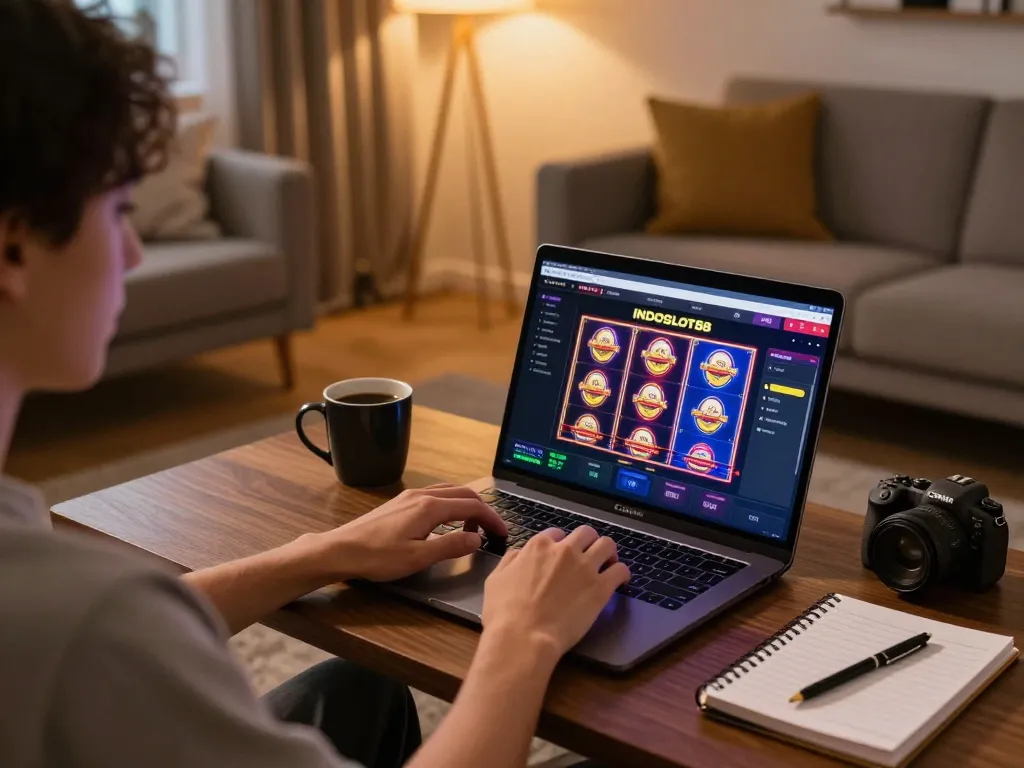 Person engaging in online gambling at INDOSLOT88 resmi, focusing on slot games for strategic play.