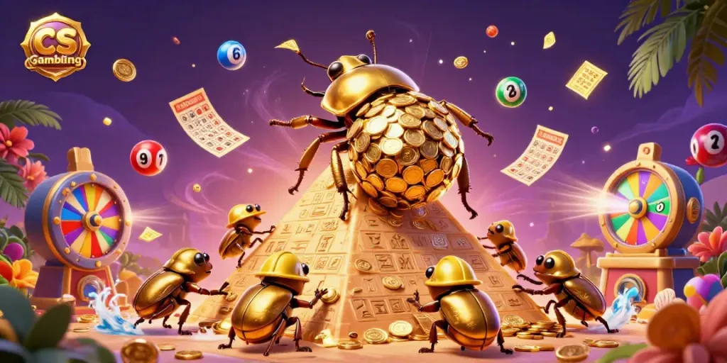 Engage in exciting CS Gambling action, featuring golden beetles and vibrant lottery elements.