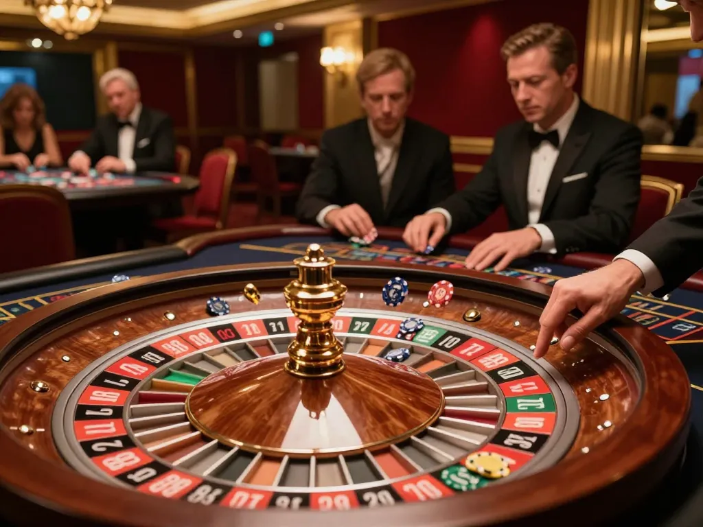 Engaged players at the hz88 casino roulette table enjoying a thrilling game.