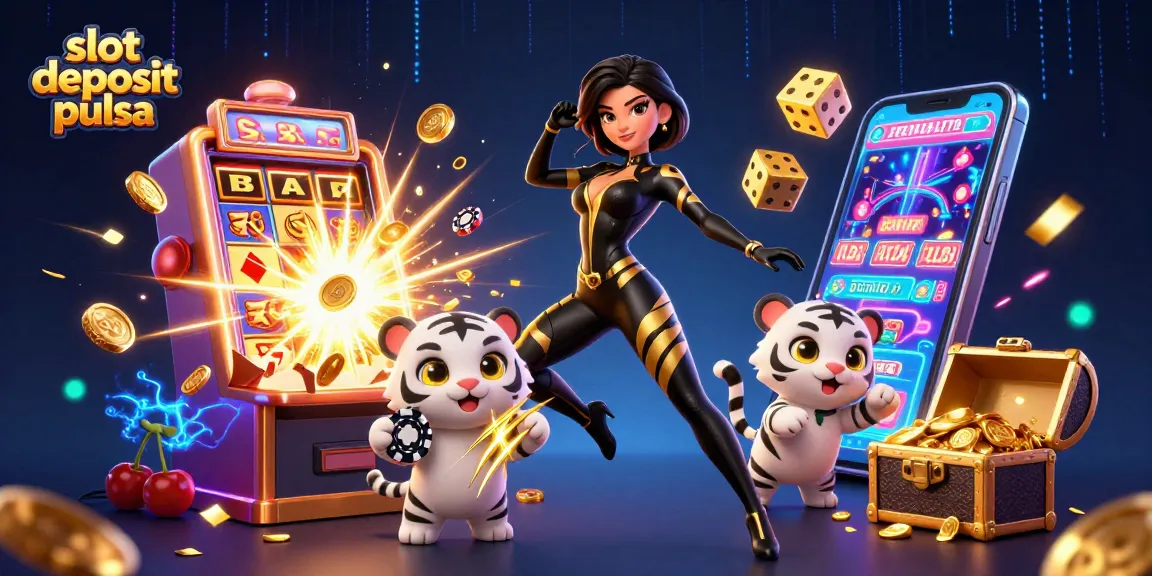Play thrilling slot deposit pulsa games with vibrant visuals and engaging characters in this dynamic illustration.
