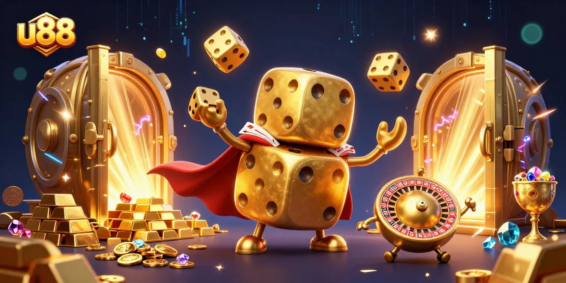 Win massive jackpots with u88 at this thrilling casino adventure illustration.