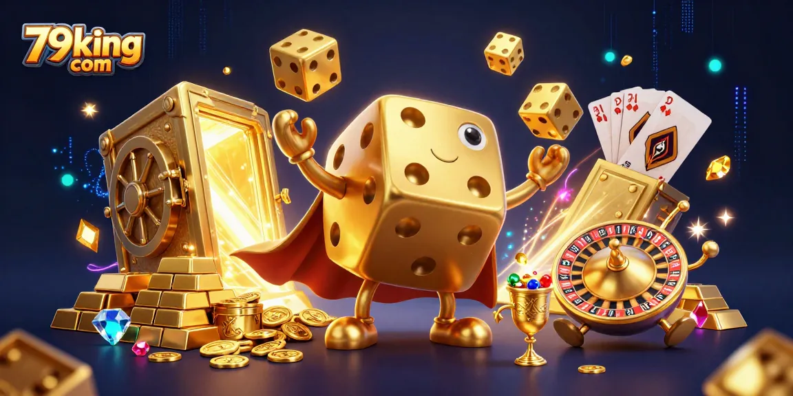 Engage with 79king com's vibrant online gaming scene featuring golden dice and treasures.