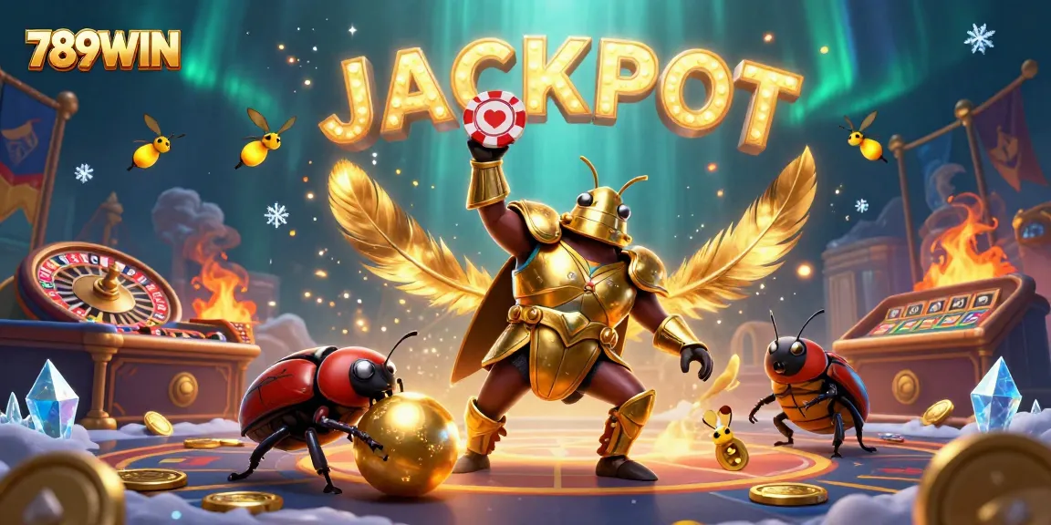 Experience the energy of 789WIN as the victorious beetle lifts a poker chip surrounded by live casino excitement.