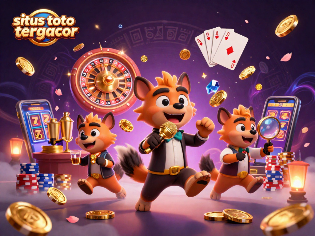 Join the fun at the situs toto slot tergacor casino with lively hyenas enjoying gambling and cocktails.