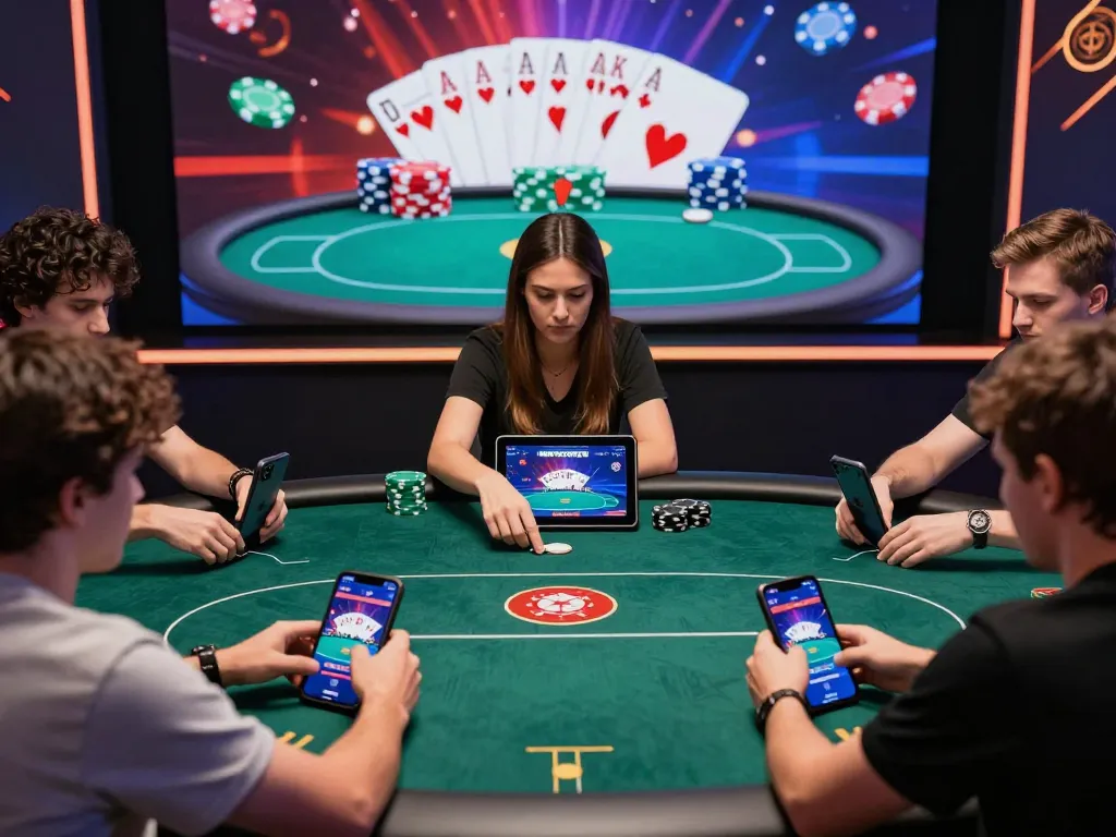 Engaging poker gaming experience on digitalgamesprices.com/xboxone.html showing players using the MPOSPORT app.