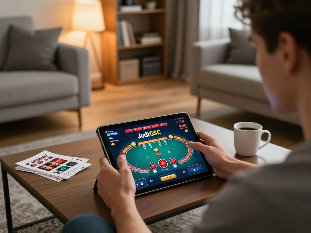 Players enjoy online casino gaming on JudiGSC with an engaging poker interface in a cozy setting.