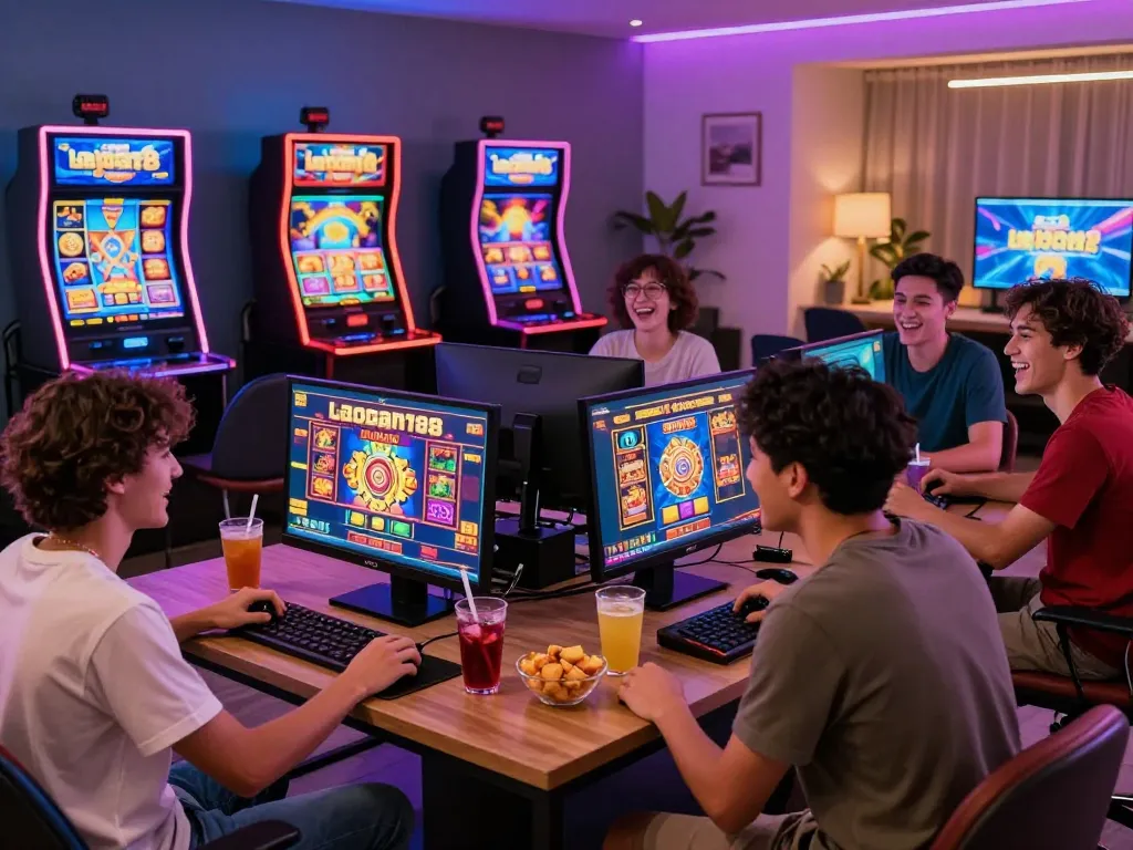 Pengalaman permainan laoban188 slot gacor terpercaya yang menghibur dengan berbagai pemain menikmati slot online di lingkungan rumah yang hidup.
