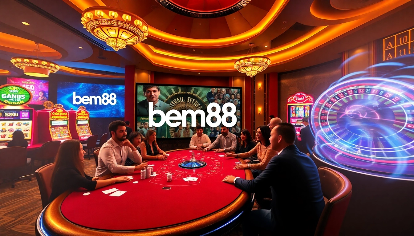 Experience the thrilling poker action at Bem88 with vibrant chips and cards.