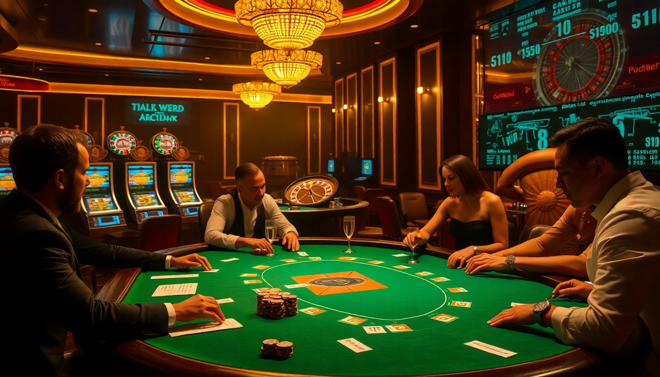 Engaging scene of high-stakes poker in a luxurious casino reflecting the hidden wiki dark web theme.