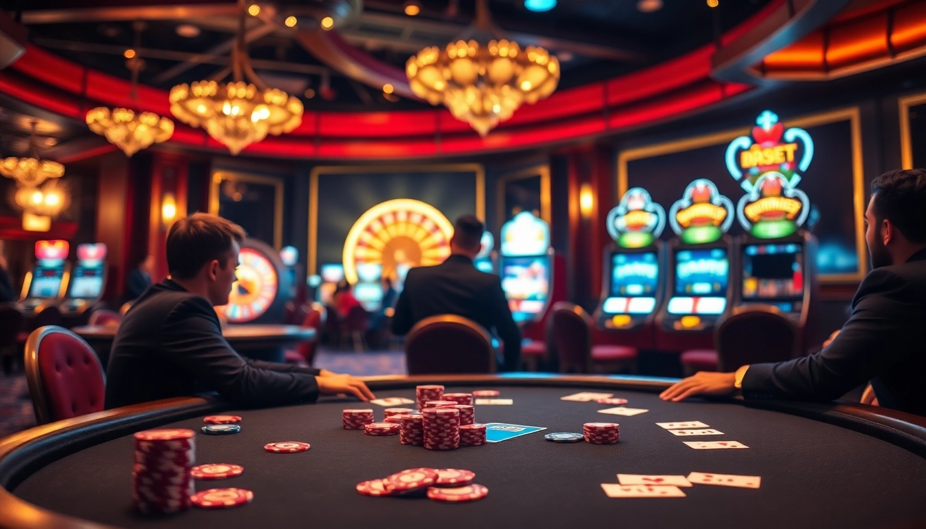 Experience the thrill of F8bet casino gaming with poker tables, roulette wheels, and vibrant slot machines.