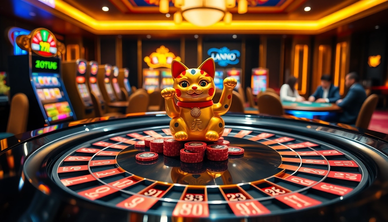 Lucky Neko adds charm to an exciting casino atmosphere with roulette and poker tables.