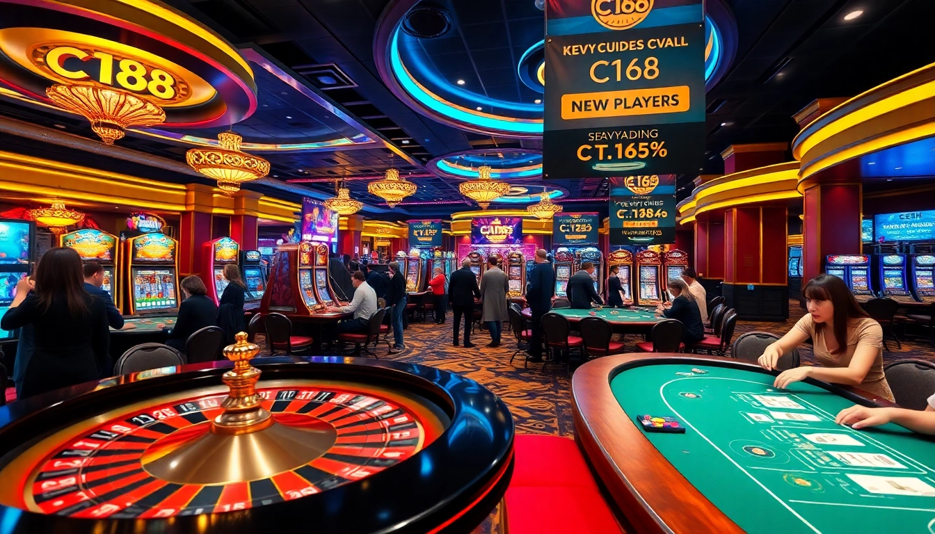Experience the thrill of C168 casino gaming with players at roulette, slots, and poker tables.