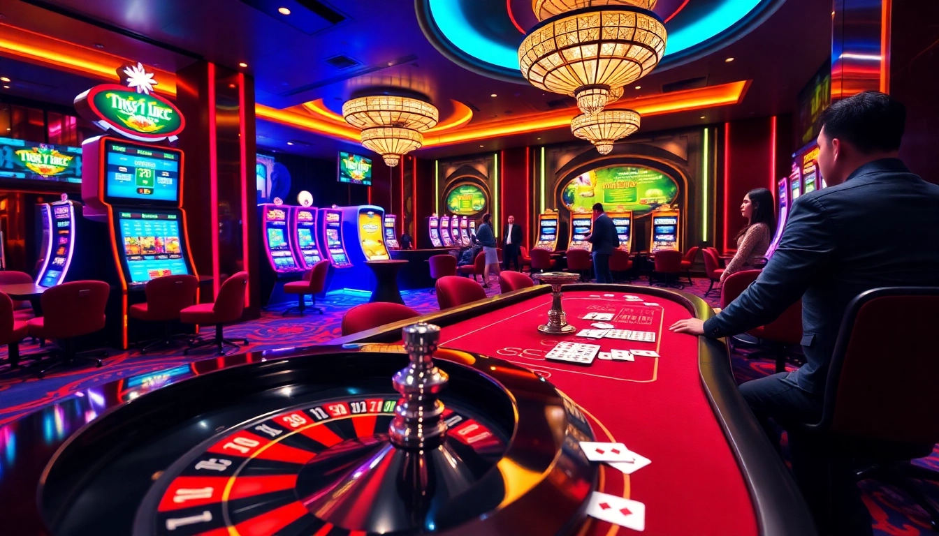 Experience the thrill of gaming at trang chủ rr88 with vibrant casino tables and slot machines.
